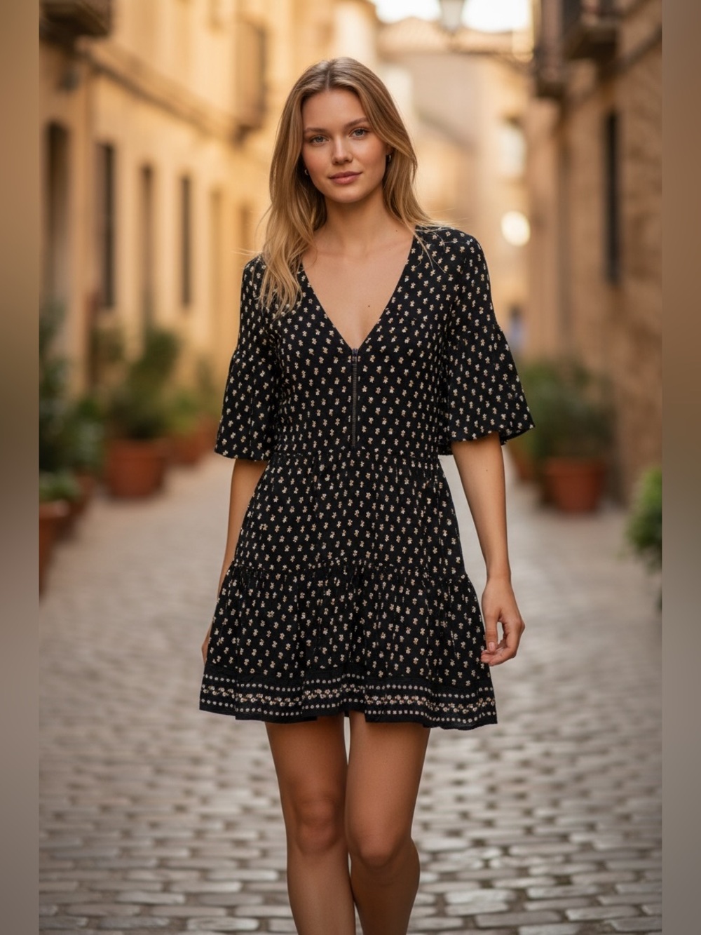 Faithfull The Brand Bell Sleeve Floral Mini Dress Boho Size 4 Anthropologie EUC